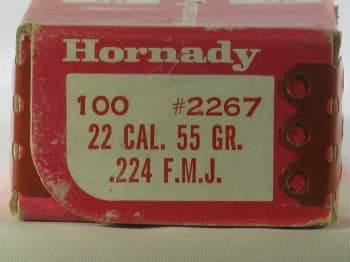 Hornady .224 55 grain FMJ-BT bullets (QTY 100)