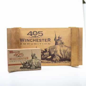 Hornady 405 Winchester ammunition and crate