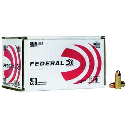 Federal Champion Training Handgun Ammunition 9mm Luger 115 gr FMJ 1125fps 250/ct Bulk
