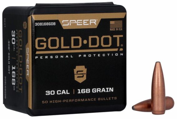30 Caliber .308 Diameter 168 Grain Speer Gold Dot Rifle Bullets