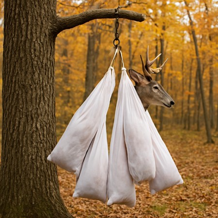 Quartered buck in game bags